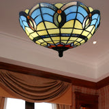 Stained Glass Flush Mount Light Fixture - Retro Bowl Shape 2 Lights Ideal For Dining Room