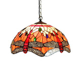 Dragonfly Hand-Cut Glass Ceiling Light With Victorian Style 2 Heads And Orange Finish - Suspended