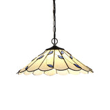 Beige Stained Glass Tiffany-Style Pendant Light With Leaf Pattern And Flared Design