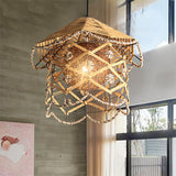 Asian Style Beige Pendant Light With Metal & Rope - Ideal For Cottage Decor Gold / B