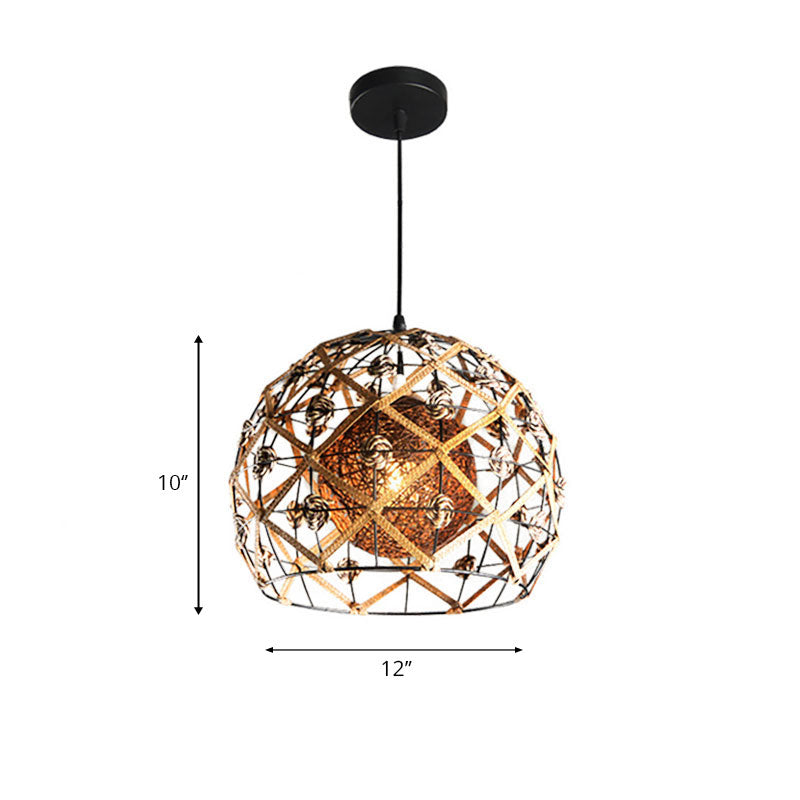 Asian Style Beige Pendant Light With Metal & Rope - Ideal For Cottage Decor