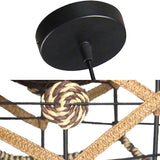 Asian Style Beige Pendant Light With Metal & Rope - Ideal For Cottage Decor