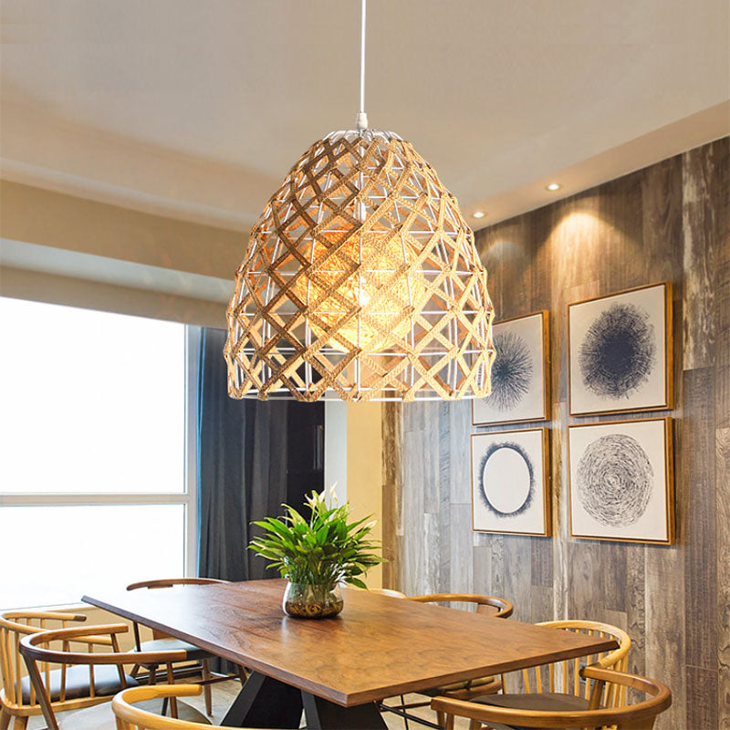Asian Style Beige Pendant Light With Metal & Rope - Ideal For Cottage Decor Gold / C
