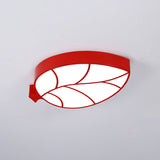 Led Childrens Flush Mount Fixture With Acrylic Leaf-Like Shade In Red/Pink/Yellow - Warm/White Light