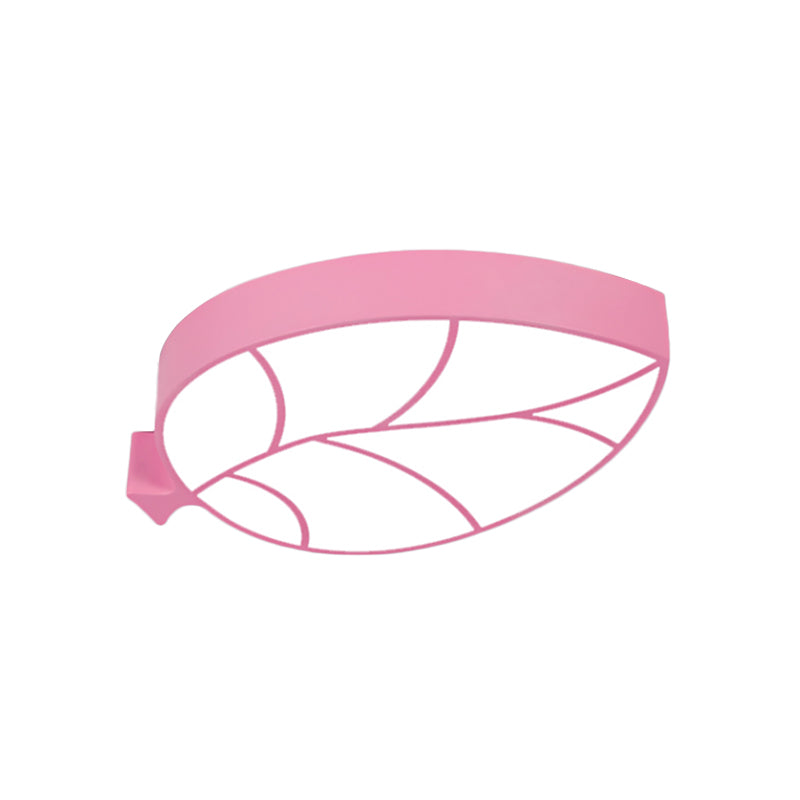 Led Childrens Flush Mount Fixture With Acrylic Leaf-Like Shade In Red/Pink/Yellow - Warm/White Light