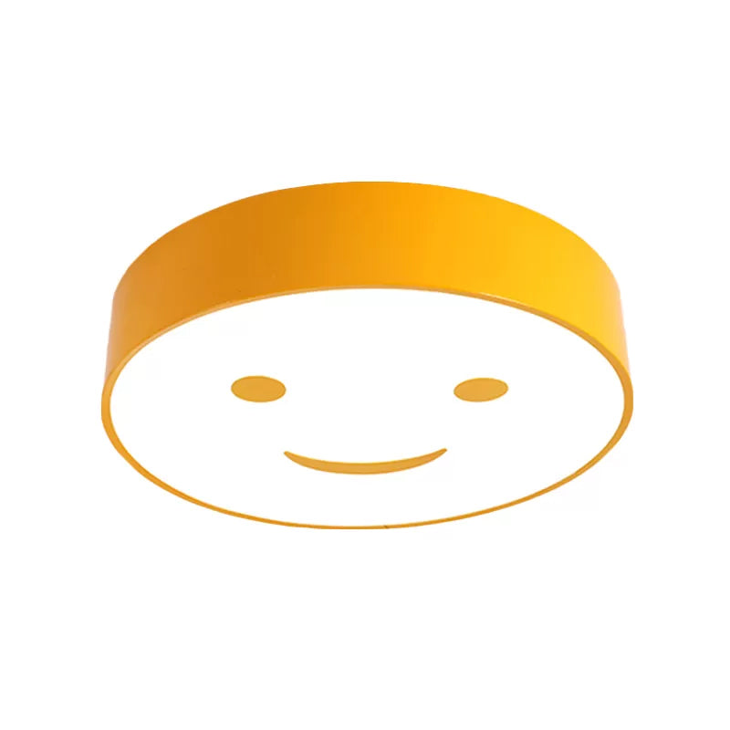 Round Smiling Face Led Flush Mount Light - Kids Acrylic Close-To-Ceiling Lamp For Kindergarten