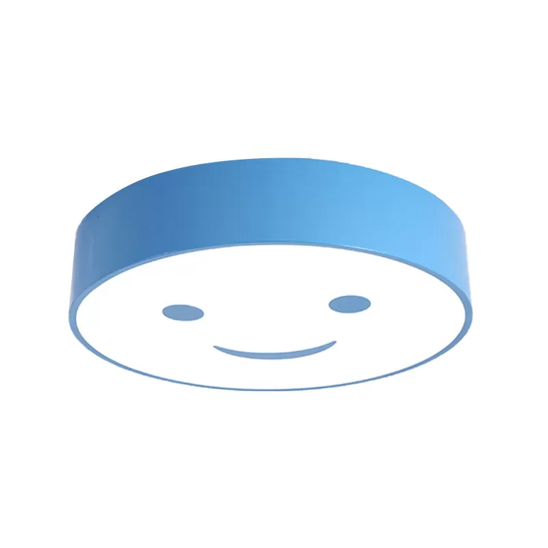 Round Smiling Face Led Flush Mount Light - Kids Acrylic Close-To-Ceiling Lamp For Kindergarten