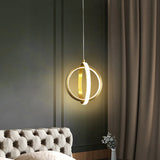 Led Gold Dual Ring Mini Pendant Light Kit With Metallic Down Lighting