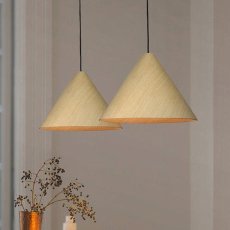 Rustic Red/Beige Cafe Suspension Lamp With Conic Wood Shade - 10/13 Wide Beige / 10