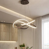 Modern Twisting Round Kitchen Chandelier Lamp In Metallic Gold/Coffee With Led Warm/White Light