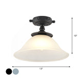 Black/Blue Column Ceiling Flush Light Mediterranean 1-Bulb Semi Mount Opaque Glass 6/13 Wide