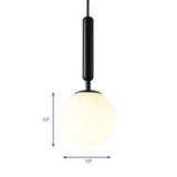 Modernist Spherical White Glass Pendant Light - 1 6/8/10 Wide Black/Gold Hanging Fixture