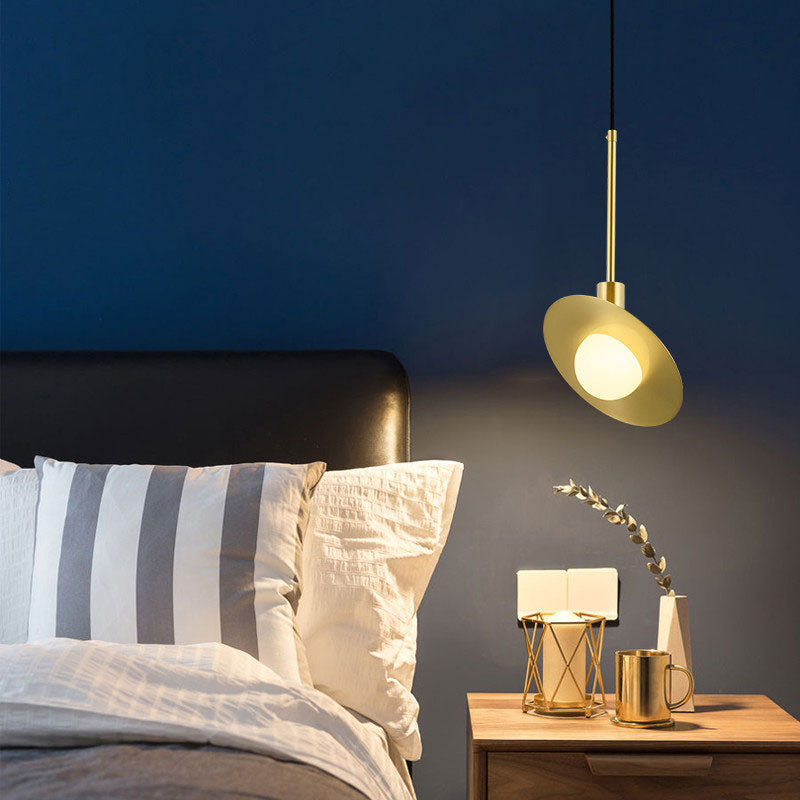 Contemporary Gold Suspended Pendant Light With White Glass Shade