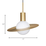 Contemporary Gold Suspended Pendant Light With White Glass Shade