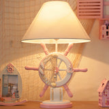 Childrens Rudder Resin Task Light Desk Lamp - Single Head Pink/Green White Fabric Shade Pink