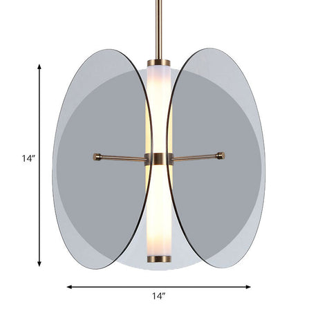Modernist Amber/Smoke Glass Pendant Light With Led-Enhanced Round Design