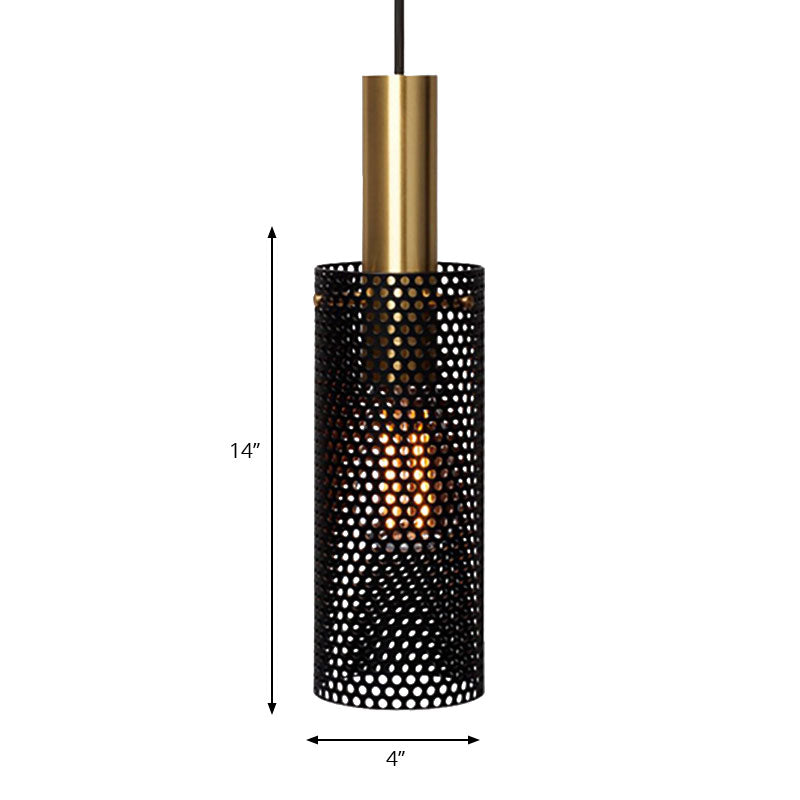 Hollow Metal Cylinder Hanging Lamp: Sleek Black/White Mini Pendant With 1 Light