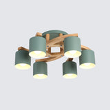 Nordic Metal Flush Mount Light For Living Room Villa - Cylinder Shade Semi Ceiling Lamp