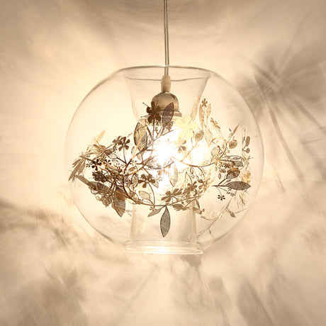 Contemporary Glass Pendant Light For Living Room - Transparent Orb Shade Single Head Suspension