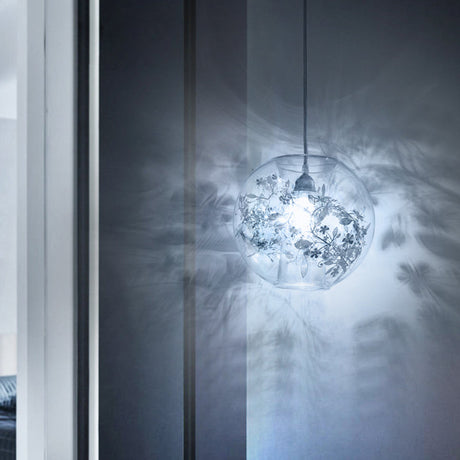 Contemporary Glass Pendant Light For Living Room - Transparent Orb Shade Single Head Suspension