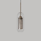 Modern Clear Glass Capsule Hanging Light With Mesh Screen For Balcony Ceiling - 1