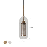 Modern Clear Glass Hanging Light With Mesh Screen For Balcony - Capsule Shape