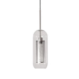 Modern Clear Glass Hanging Light With Mesh Screen For Balcony - Capsule Shape