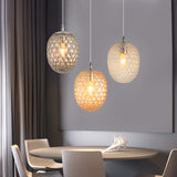 Modern Pineapple Shaped Pendant Light With Hammered Glass Dining Table Lighting Smoke Gray