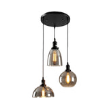Black Industrial Smoked Glass Cluster Pendant Light With Geometric Shade - Multiple Hanging Lights