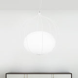 Modern Pendant Light With Milk Glass Shade And Melon Wire Frame - Ideal For Offices White