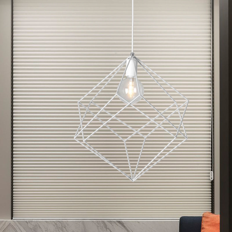 Macaron Cube Cage Pendant Light - Stylish Iron Undertint Hanging Lamp For Dining Table And Hallway