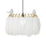Modern Bird Fabric Drum Pendant With 1 Light For Bedroom