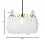 Modern Bird Fabric Drum Pendant With 1 Light For Bedroom
