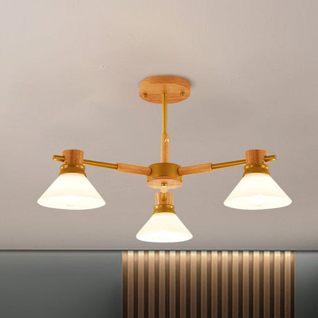 Modern Black/Gold Pendant Chandelier - Glass & Wood Hanging Light For Sitting Room