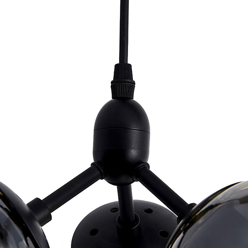 Modern Black Round Cluster Pendant Light With Linear Design And Clear Glass Shades