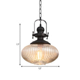 Industrial Striped Glass Ceiling Pendant Light For Living Room - Black Cylinder/Oval Shape 1-Light