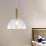 Industrial Brass Pendant Light With Clear Glass Shade Single-Bulb Orb/Barn/Dome Design
