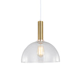 Industrial Brass Pendant Light With Clear Glass Shade Single-Bulb Orb/Barn/Dome Design