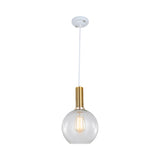 Industrial Brass Pendant Light With Clear Glass Shade Single-Bulb Orb/Barn/Dome Design