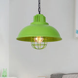 Vintage Metallic Dome Hanging Lamp With Wire Cage - 1 Bulb Restaurant Light In Black/White