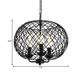Industrial Black Mesh Drum Chandelier - 3-Bulb Hanging Lamp For Dining Room Ceiling Fixture