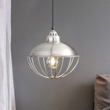 Vintage Style Cage Pendant Light With Silver Metal Bowl For Dining Room Ceiling