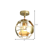 Stylish Metal Semi-Mount Ceiling Fixture With Brass Finish - 1 Bulb Bedroom Lighting In