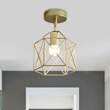Stylish Metal Semi-Mount Ceiling Fixture With Brass Finish - 1 Bulb Bedroom Lighting In