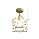Stylish Metal Semi-Mount Ceiling Fixture With Brass Finish - 1 Bulb Bedroom Lighting In