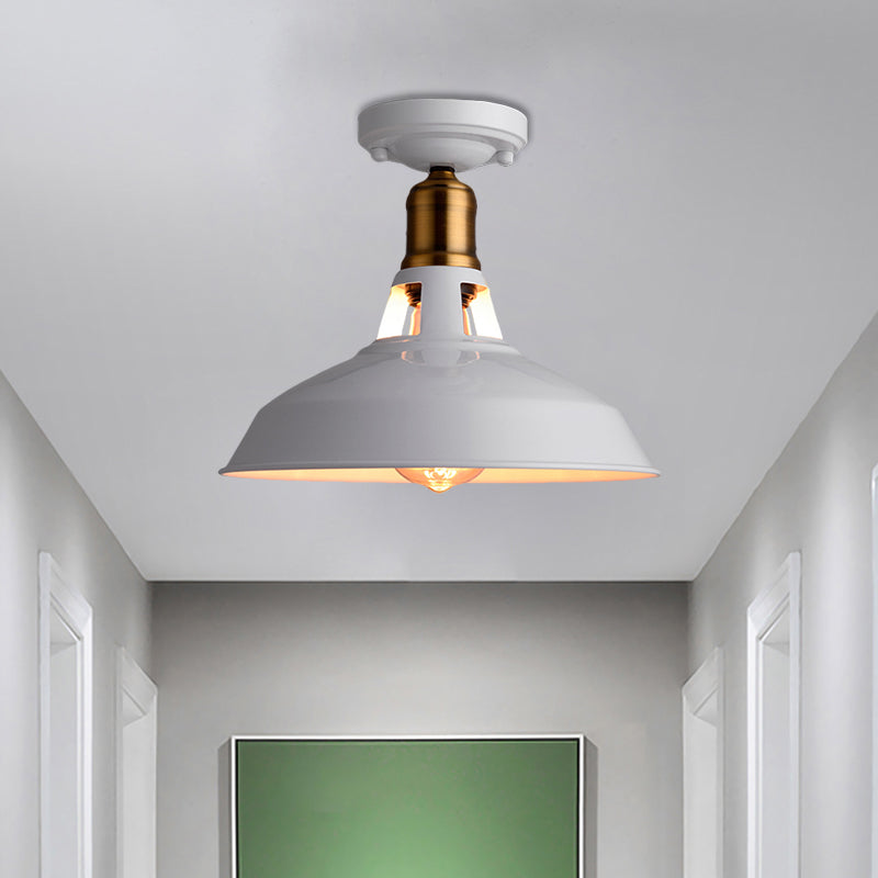 Retro Barn Ceiling Mounted Light 1-Light Semi Flush Fixture In Black/White - Stylish Metal Design