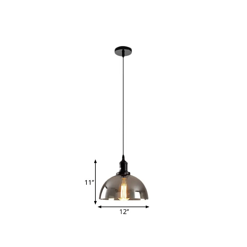 Dome Pendant Industrial Hanging Lamp - 1-Light 10’/12’ Wide Smoked Glass Black Finish