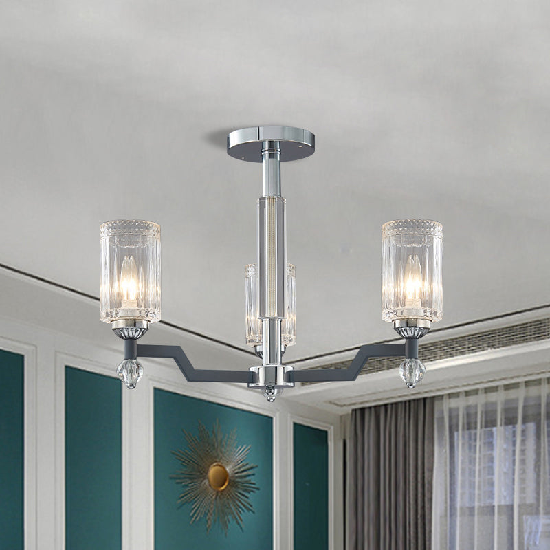 Modernist Crystal Semi Flush Ceiling Light - 3/6-Head Mount In Chrome 3 /