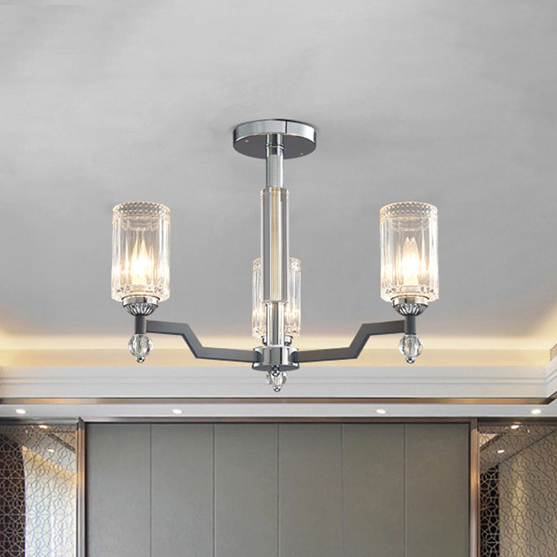 Modernist Crystal Semi Flush Ceiling Light - 3/6-Head Mount In Chrome