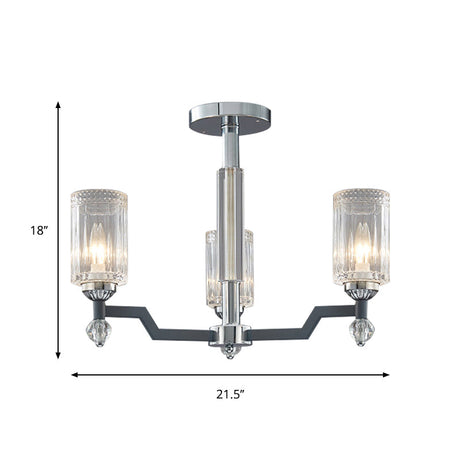 Modernist Crystal Semi Flush Ceiling Light - 3/6-Head Mount In Chrome